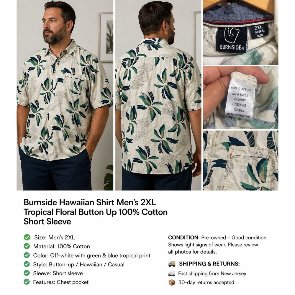 Burnside  Shirt Men’s 2XL Tropical Floral Button Up  Short Sleeve